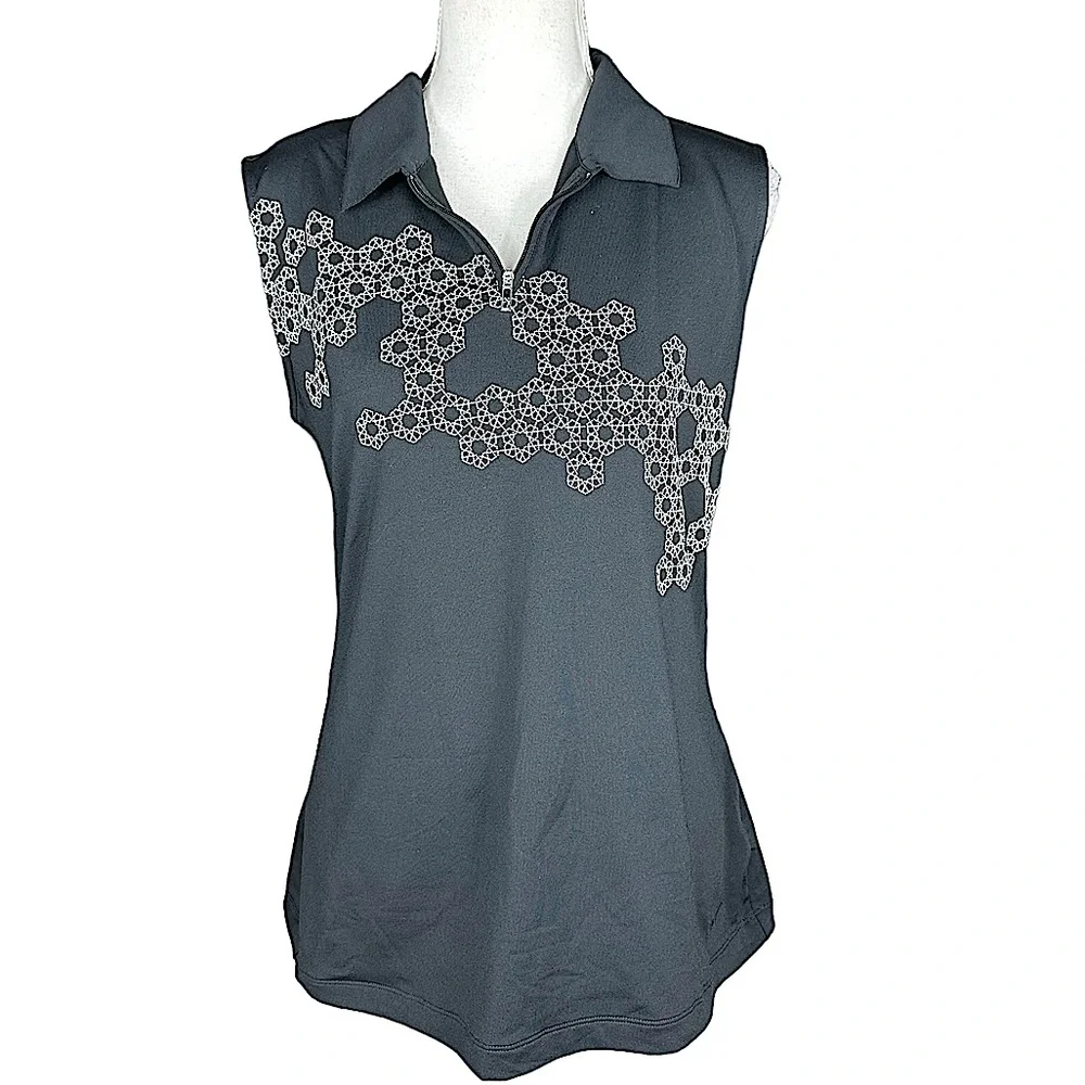 NIKE: Black Sleeveless Golf Geometric Athletic Top -Size Large